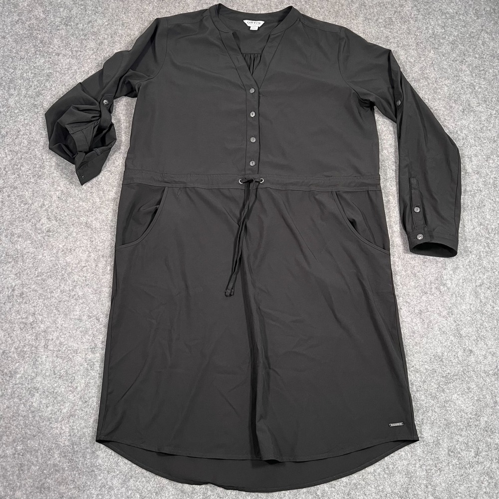 Orvis Black Long Roll-Tab Sleeve Pack &‎ Go Mini Dress Women's Size Medium